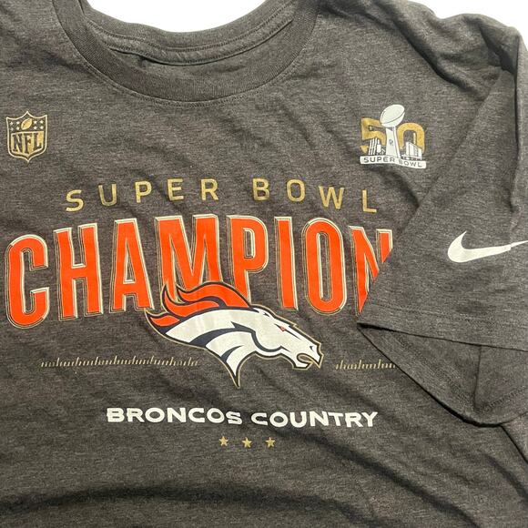 Nike Dark Gray‎ Men Large Super Bowl 50 T-Shirt Gray Large Denver Broncos 2016 - Picture 1 of 5